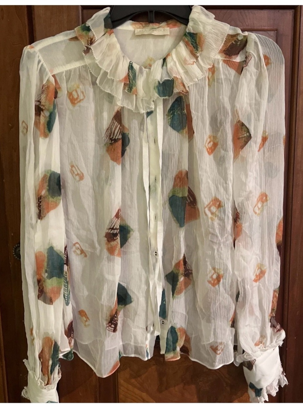 Ulla Johnson Pippa Ruffled printed silk crepon in ivory multi Blouse top